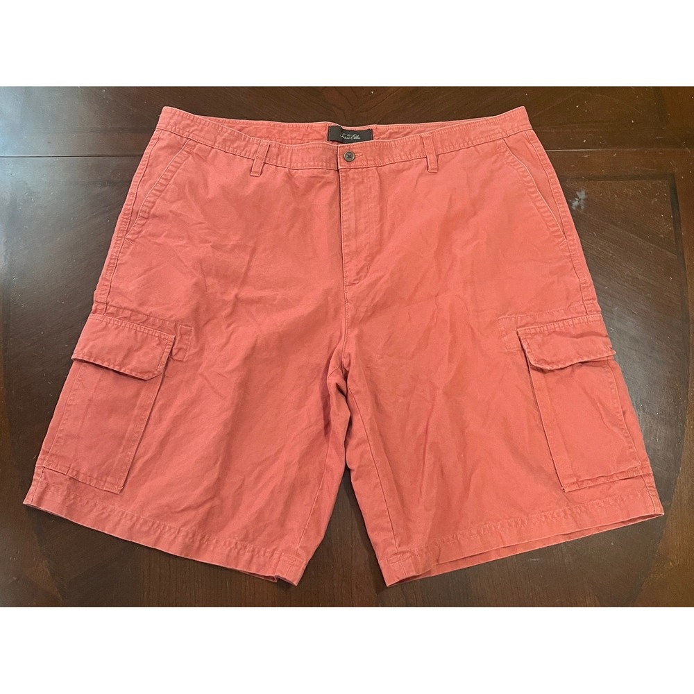 Tasso Elba Men 42 Salmon Pink Cotton Linen Cargo Shorts Flat Front Casual Summer